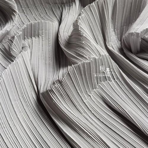 Pleated Fabric Light Gray Miyake Folds Imitation Cotton Linen IY Patches Art Painting Decor Clothes Skirt Dress Designer Fabric