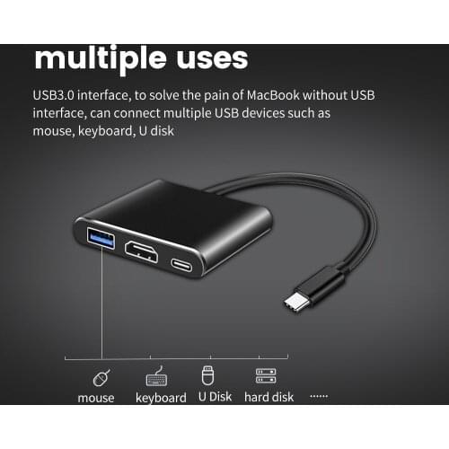 ZOMY Mini USB 3.0 HUB Type-C To HDMI+USB+PD USB Power Interface for Laptop Connected Tablet Computer 10Gbps USB HUB