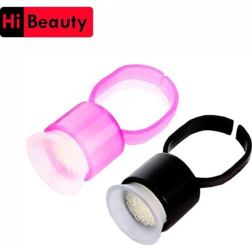 10pcs/lot Disposable Tattoo Pigment Glue Ink Finger Rings Sponge Cups Container Holder Medium Pink Black Tattoo Accessories