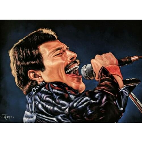 100% Handmade ORIGINAL Freddie Mercury, Queen band , Rock roll Original Oil Painting Black Velvet