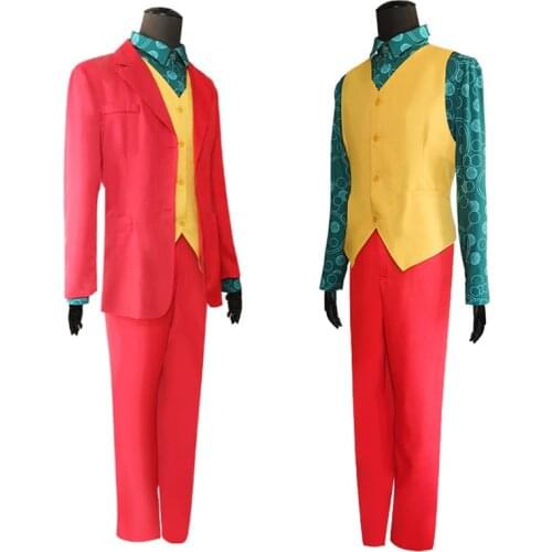 2019 JOKER Costume Joaquin Phoenix Clown Clothes Arthur Fleck Red Suit Halloween The Joker Cosplay Uniform Jacket Coat