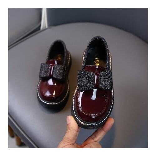 2020 Children Casual Shoes Princess Bowtie Soft Leather Shoes Fashion Vintage Leather Girls