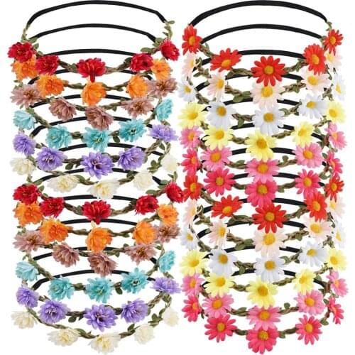 24PCS Multicolor Flower Crown Headband Bridal Hair Wreath Garland Festivals Floral with Ribbon for Women Girl Wedding Party