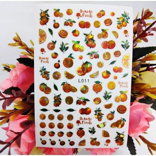 3D Nail Art Stickers Gold Sweet Orange Foil Decals Self Adhesive Beautiful Fruits Decorations on Nails Manicure Accessories Tips