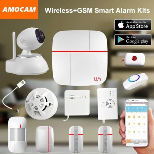 Wireless WiFi + GSM Home House Alarm System Multi language Smart Security Burglar Intelligent Voice Prompt Alarm smoke Sensor