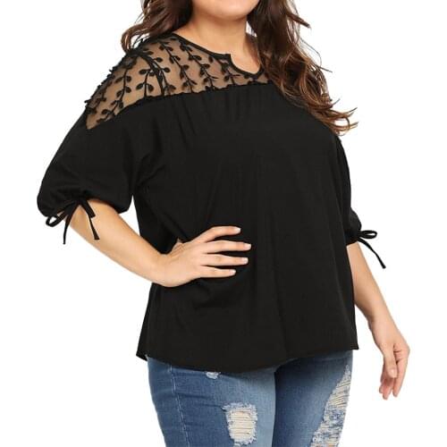 Fashion Womens Tops And Blouses 5xl Plue Size Chiffon Ribbons Lantern Half Sleeve Mesh Perspective Top Ropa Mujer Invierno 2020