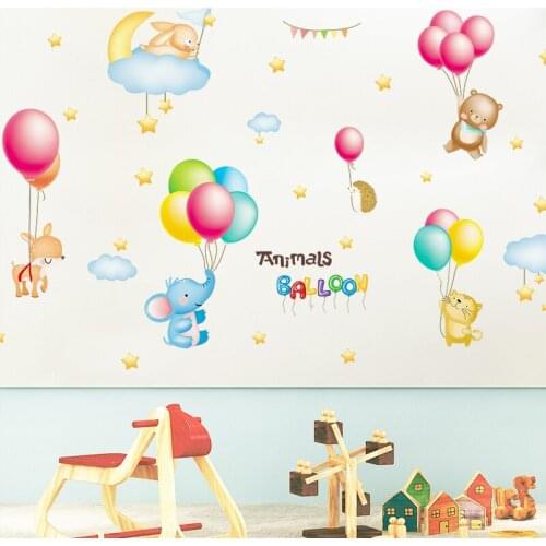 [shijuekongjian] Colorful Balloons Wall Stickers DIY Animal Pegatinas Wall Decals for Kids Rooms Baby Bedroom House Decoration