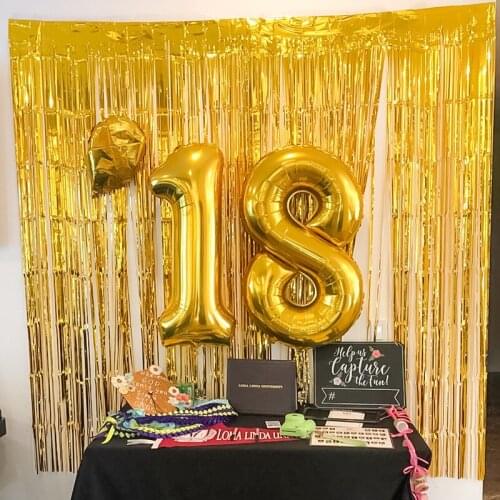 Cyuan 2m Rose Gold Metallic Foil Tinsel Fringe Curtain Door Wall Backdrop Curtain Wedding Decoration Birthday Party Photo Props