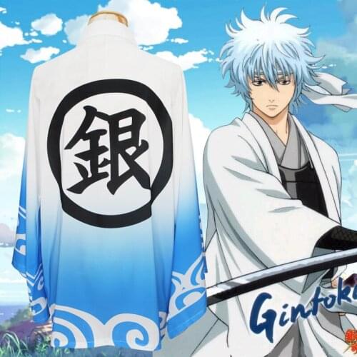 GINTAMASakata Gintoki Cosplay Long Chiffon Cloak Haori Kimono Unisex Halloween Cosplay Costumes Daily Rashguard Coat