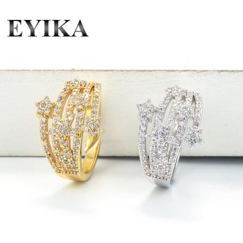 EYIKA New Twinkling Zircon Multilayer Gypsophila Star Open Ring Gold Silver Color Adjustable Women Accessories Gift for Party