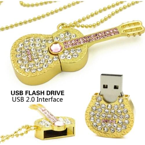 USB Flash Drive флешка 8GB 16GB Pen Drive 32GB Pendrive Colorful Diamond U Disk 2.0 Gold Silver Crystal Guitar Memory stick Gift