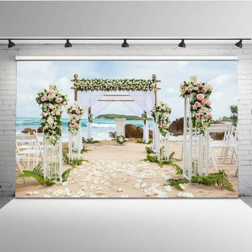 Mehofoto Wedding Sandy Beach Backdrops for Photography Flower Background Ceremony for Photo Studio G-587