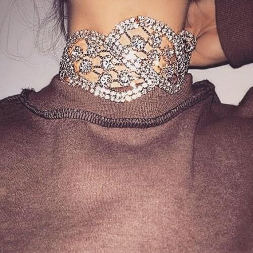 Crystal Choker Shiny Sparkly Choker Statement Necklaces For Women Fashion Collar Jewelry Party Flower Chunky Necklace S163