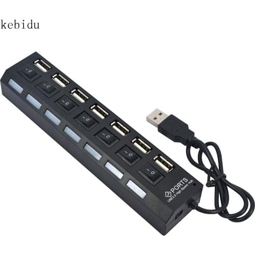Kebidu Super Speed 7 ports USB 2.0 Hub with ON/OFF Sharing Switch For Laptop PC Windows XP Win7/8 Linux,Mac OS