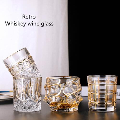 Royal Style Gold Foil Whiskey Wine Glass Cup 200-300ml Shot Glass Leaves Spring Ball Vodka Strong Shaped Cup Bar Drinkware
