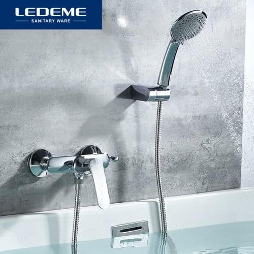LEDEME Bathtub Faucets Chrome Polished Finish Wall Mounted Shower Faucet Bathtub Handheld Shower Tap Mixer Bathroom Faucet L2072