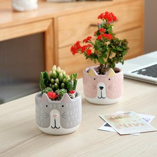 Personality Kitten Ceramic Flower Pot Cute Cat Flowerpot Ceramic Succulent Potted Home Decor Vase Creative Handmade Planter