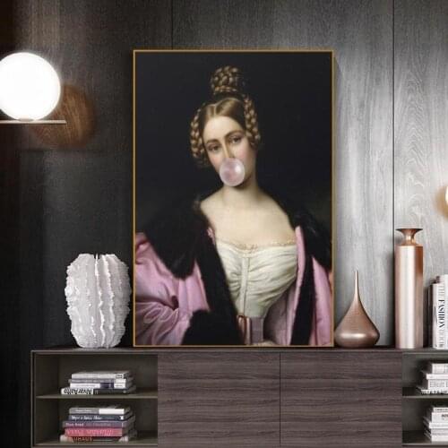 Fashion Canvas Retro Style Pictures Painting Elegant Female Home Decor Prints Bubble Gum Poster For Living Room Frame Wall Art