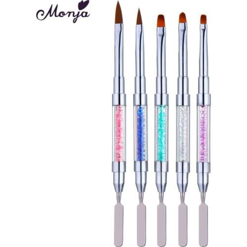 Monja 5Pcs Nail Art Dual End Brush Kit Flower Carving Acrylic UV Gel Extension Drawing Pen Nail Gel Removal Spatula Stick