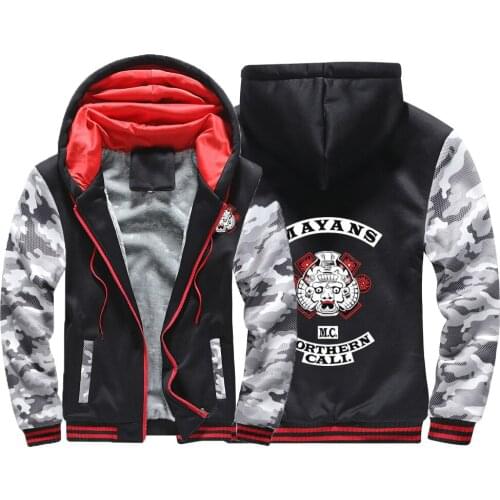 2021 New Mens Hoodies Casual Sons Of Anarchy Print Jacket Winter Thicken TV Mayans Fleece Cotton Zipper Camouflage Coat Hoodi
