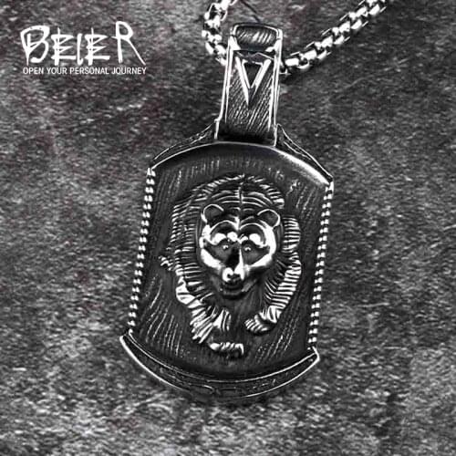 Beier 316L stainless steel Odin Bear Paw head Amulet nose Viking necklace pendant Men gift Fashion Pagan animal Jewelry LP413