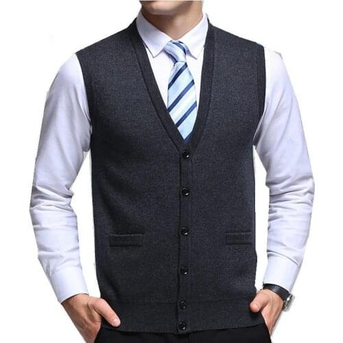 Sold Color Men Winter Autumn Spring Business Sweaters Sleeveless Cardigans Sweater Vest