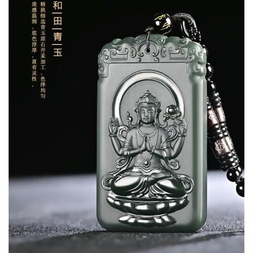 Natural authentic hetian green jade pendant black jade guanyin handcarved jadeite jade necklace pendants real jade jewelry