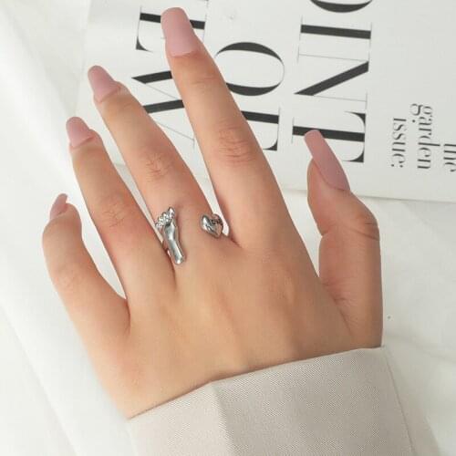 New Funny Foot Heart Open Rings for Women Girl Cute Rose Gold Silver Color Metal Midi Finger Love Letter Ring Birthday Gift