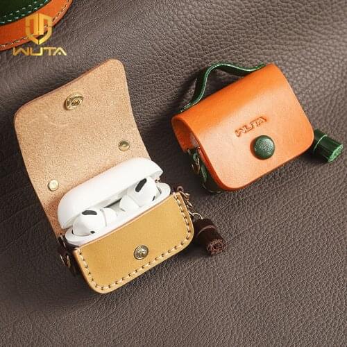 WUTA New DIY For AirPods Pro Case Airpods 1/2 Leather Protective Cover Genuine Cowhide Semi-finished Handmade Gift Leather Kit