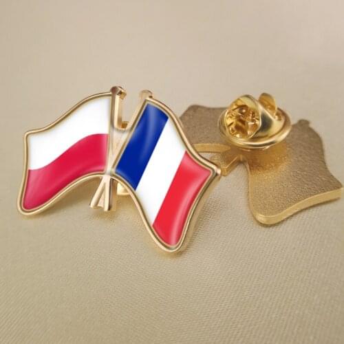 Poland and France Crossed Double Friendship Flags Lapel Pins Brooch Badges