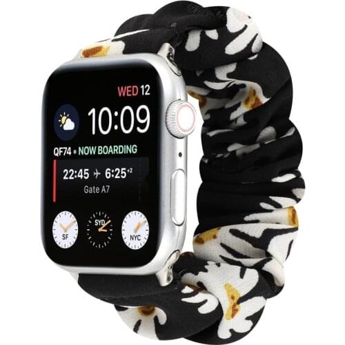 For Apple Watch Fashion Floral Pattern Fabric Strap Scrunchie for iwatch 38mm 40mm 42mm 44mm Series 6 5 4 3 2 Ladies Apple band