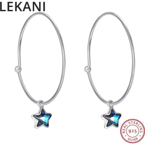 LEKANI Crystals From SWAROVSKI Silver Earrings Hoop Big For Women Star Hanging S925 Ear Jewelry Party Wedding Fine Accessories