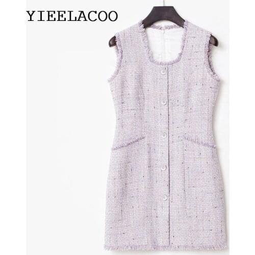 Light purple Spring and summer all-match small fragrance style ladies purple tweed dress 2021 new sleeveless Mini dress