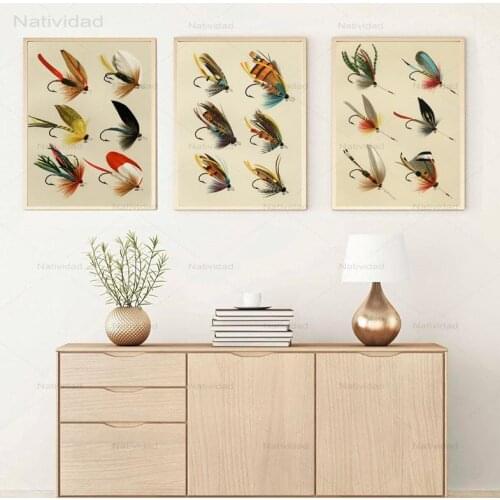 Vintage Fishing Lures Canvas Art Prints Abstract Flies Insects On Painting Wall Pictures and Posters Living Room Decor No Frame