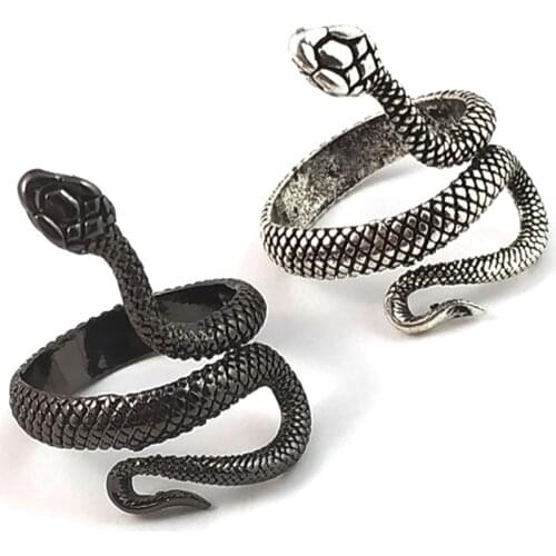 Vintage Gothic Punk Paint Spirit Snake Adjustable Ring Open Stereoscopic Exaggerated Silver Black Rings Women Men Unisex Jewelry