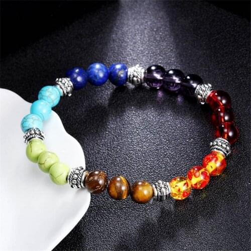 WWLB 7 Chakra Lion Bracelet Men Black Lava Healing Balance Beads Reiki Buddha Prayer Natural Stone Bracelet Women Drop Shipping