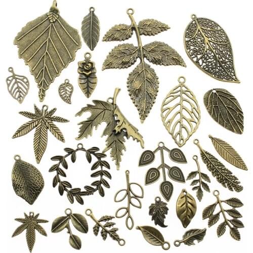 WYSIWYG 40g Antique Bronze Color Zinc Alloy Random Mix Styles Leaf And Branch Charms DIY Handmade Craft For Jewelry Making