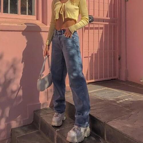 Womens Pants Straight Leg Jeans Fashion Casual Loose Jeans High Waist Washed Wide Leg Trousers Womens Jeans Streetwear