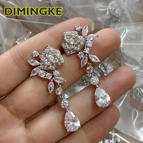 DIMINGKE Rose 4*6 Water Drop Diamond Su Earrings S925 Sterling Silver Super Flash Jewelry Womens Party Birthday Gift