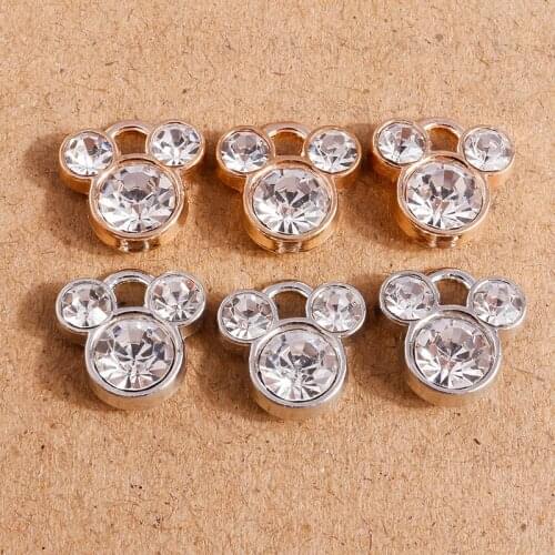10pcs 13*13mm Cartoon Crystal Bear Charms for Jewelry Making Gold Silver Color Alloy Charms Pendants Fit DIY Necklaces Earrings