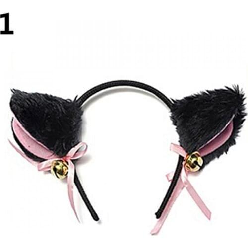 2 Colors Beautiful Masquerade Halloween Cats Ears Cosplay Cats Ear Anime Party Costume Bow Tie Bell Headwear Headband Anime