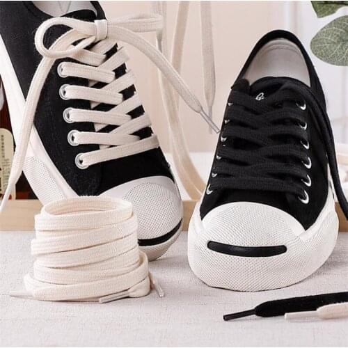 2PCS New Cotton Flat Shoelaces Canvas Sneakers Sports Shoes Laces Classic Shoelace Solid Double Flat White Black Shoelaces
