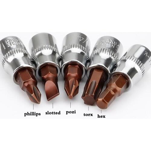2Pcs Torx Hex Phillips Slotted Pozi Bit Socket Screwdriver Torx Star Socket Bit 1/4" Square Impact Driver Wrench Tool
