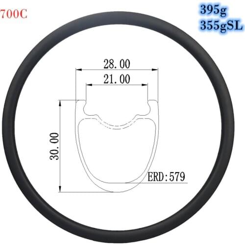 700C 395g Carbon Rims 28mm Width Carbon Road Rim 30mm Depth Disc Brake 3K/UD/12K Finish Tubeless Rims