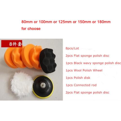 8pcs 3"-7" 80mm-180mm Car Polishing Pad Set Polishing Buffer Waxing Buffing Pad Drill Set Kit Car Polishing Songe Wheel Kit