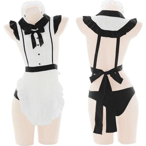 Anime Maid Cosplay Costumes White Coffee Bar Waitress Outfit Hollow Out Design For Women Sexy Lingerie Uniform Drop Ship