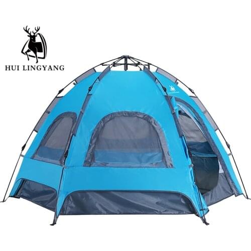 Outdoor new 3-4 person double-layer double-door hexagonal automatic tent rainproof and breathable family camping supplies