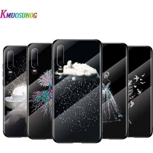 Black White Art Matte For Huawei P40 P30 P20 P10 Pro Plus Lite 5G 2019 Tempered Glass Cover Shell Luxury Phone Case
