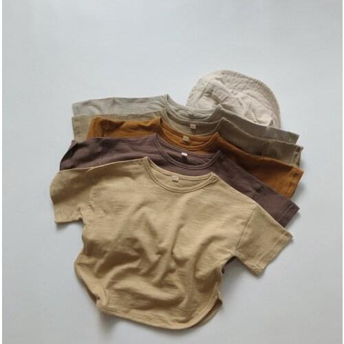 Children T-shirt 2021 New Summer Girls and Boys Baby O-Neck Korean Version Cotton Retro Simple Tops