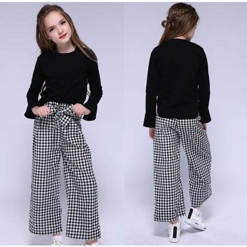 Casual Baby Girls Sets Long Sleeve T-shirts + Plaid Trousers 2pcs Kids Clothing Fashion Baby Girls Clothes for 6 8 10 12 Years